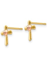 nice dazzling heart cubic zirconia gold cross baby earrings
